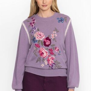 Johnny Was Purple Floral Embroidered Sweater